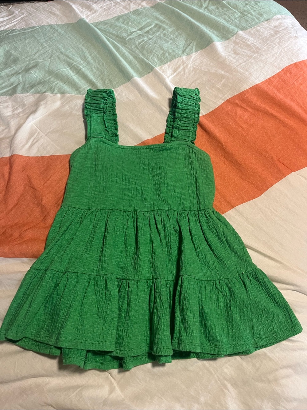 Altar'd State Bright Green Ruffle Strap Tiered Top